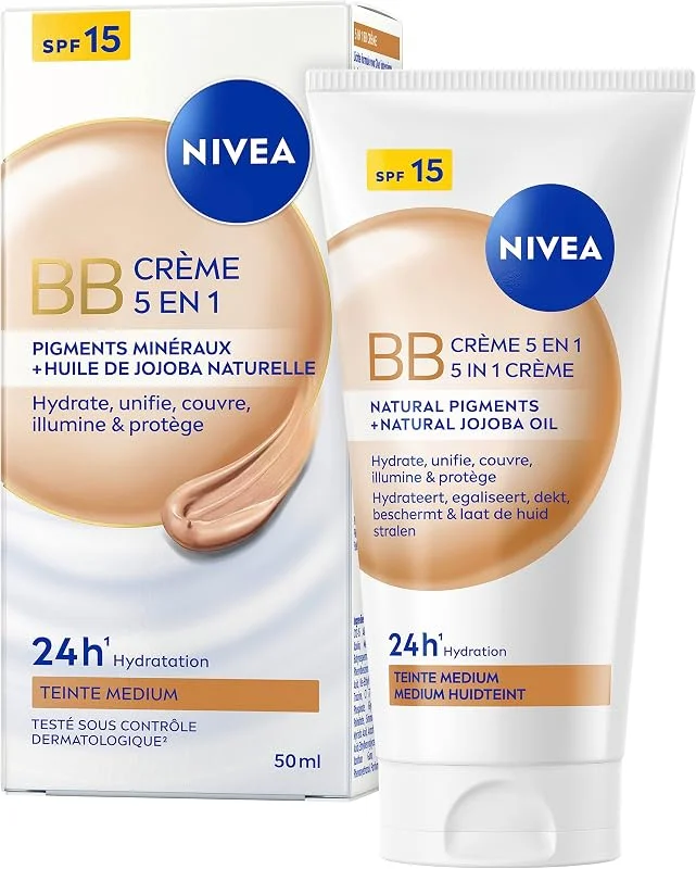 NIVEA BB Crème 5-en-1 Hydratante, SPF 15, Medium, 50 ml — Soin de la peau