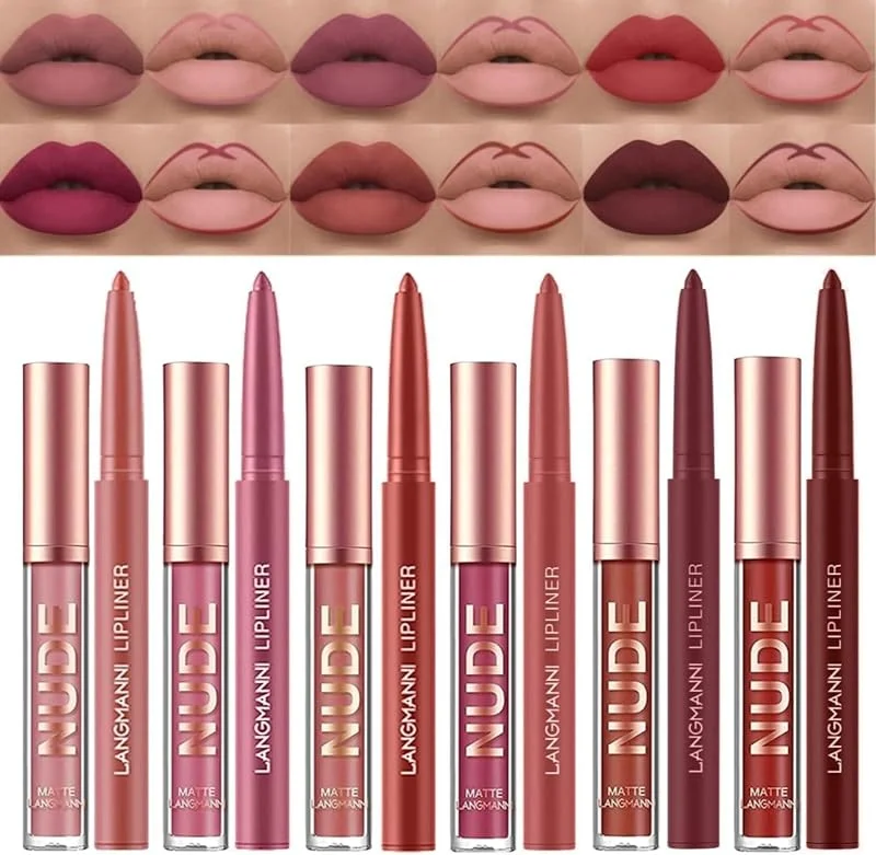 Ensemble de maquillage de rouge à lèvres 12 pièces, 6 rouges à lèvres liquides mats veloutés +